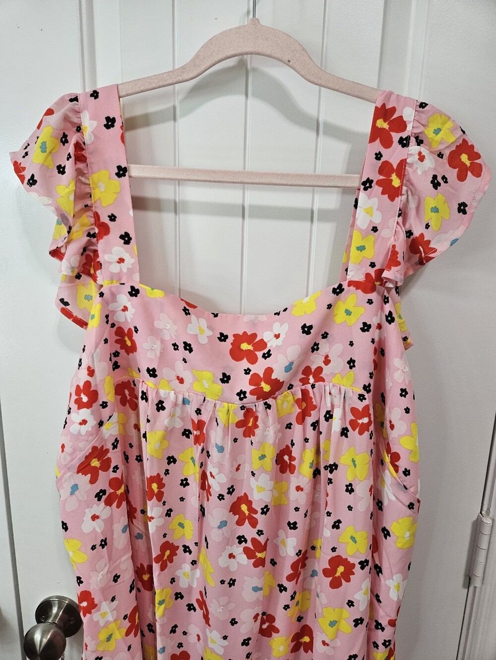 Pink Floral Ruffle Shoulder Sundress - Picture 13 of 14